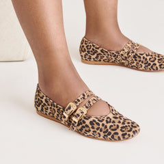 BAYLEE GROMMET BALLET FLATS DK LEOPARD PRINTED SUEDE
