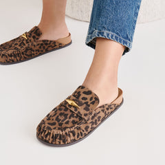 JODERO FLATS BROWN LEOPARD PRINTED SUEDE