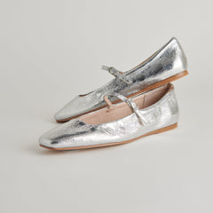 REYES BALLET FLATS SILVER DISTRESSED LEATHER - re:vita