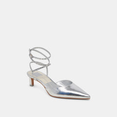 LOKLYN STUD HEELS SILVER CRINKLE PATENT