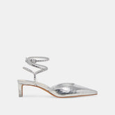 LOKLYN STUD HEELS SILVER CRINKLE PATENT - re:vita