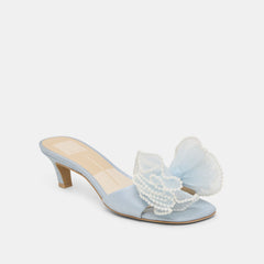 NARITA PEARL HEELS LIGHT BLUE SATIN