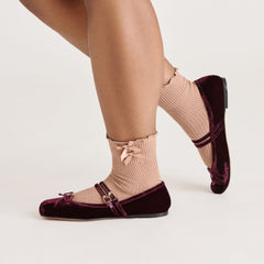 LETTUCE EDGE BOW ANKLET SOCKS MOCHA