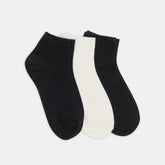 3 PACK CABLE ANKLET SOCKS BLACK WHITE