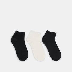 3 PACK CABLE ANKLET SOCKS BLACK WHITE