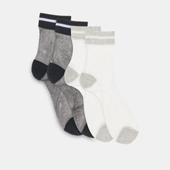2 PACK SHEER STRIPE CREW SOCKS BLACK GREY