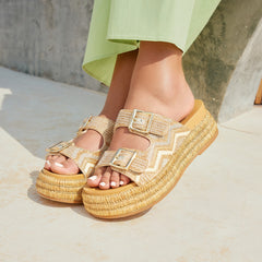 WIXIE SANDALS GOLD MULTI BEADS - re:vita