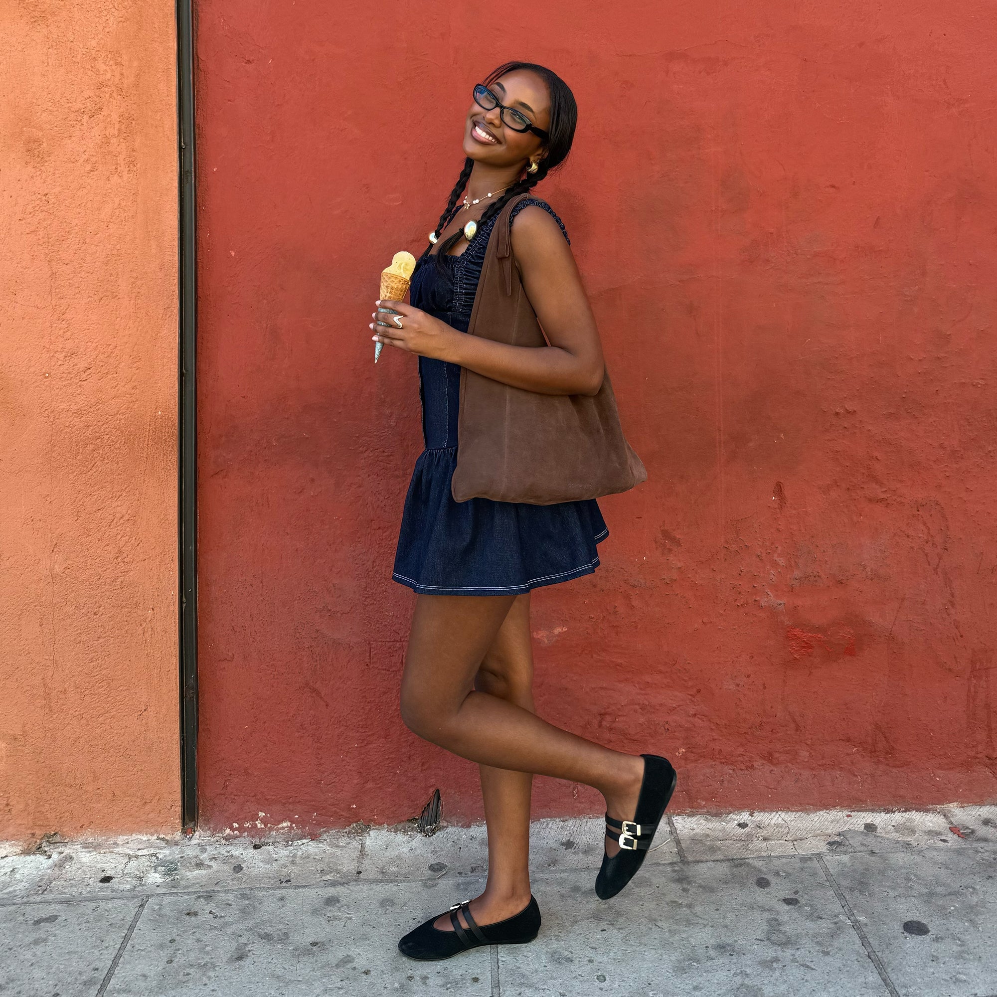 BAYLEE BALLET FLATS ONYX PERFORATED SUEDE