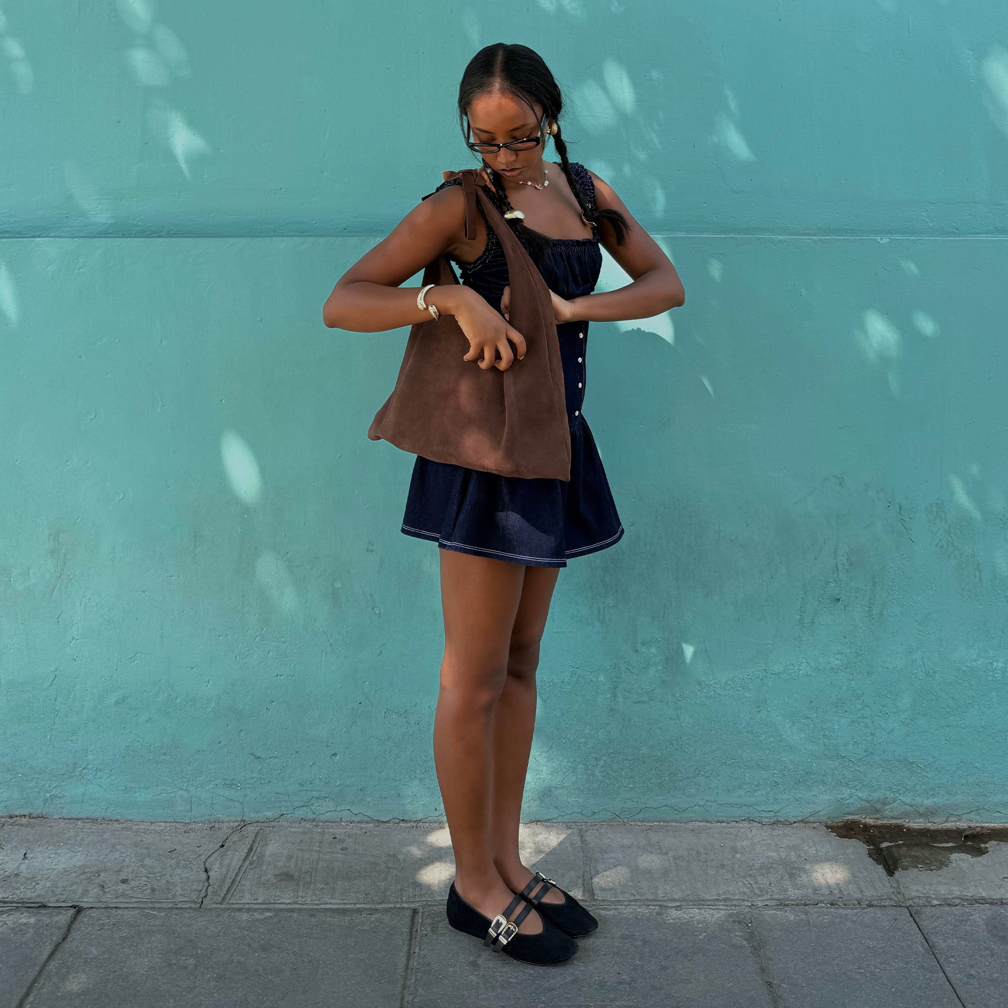 BAYLEE BALLET FLATS ONYX PERFORATED SUEDE