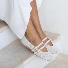 BAYLEE BALLET FLATS BONE PERFORATED SUEDE