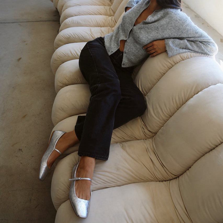 REYES BALLET FLATS SILVER DISTRESSED LEATHER - re:vita