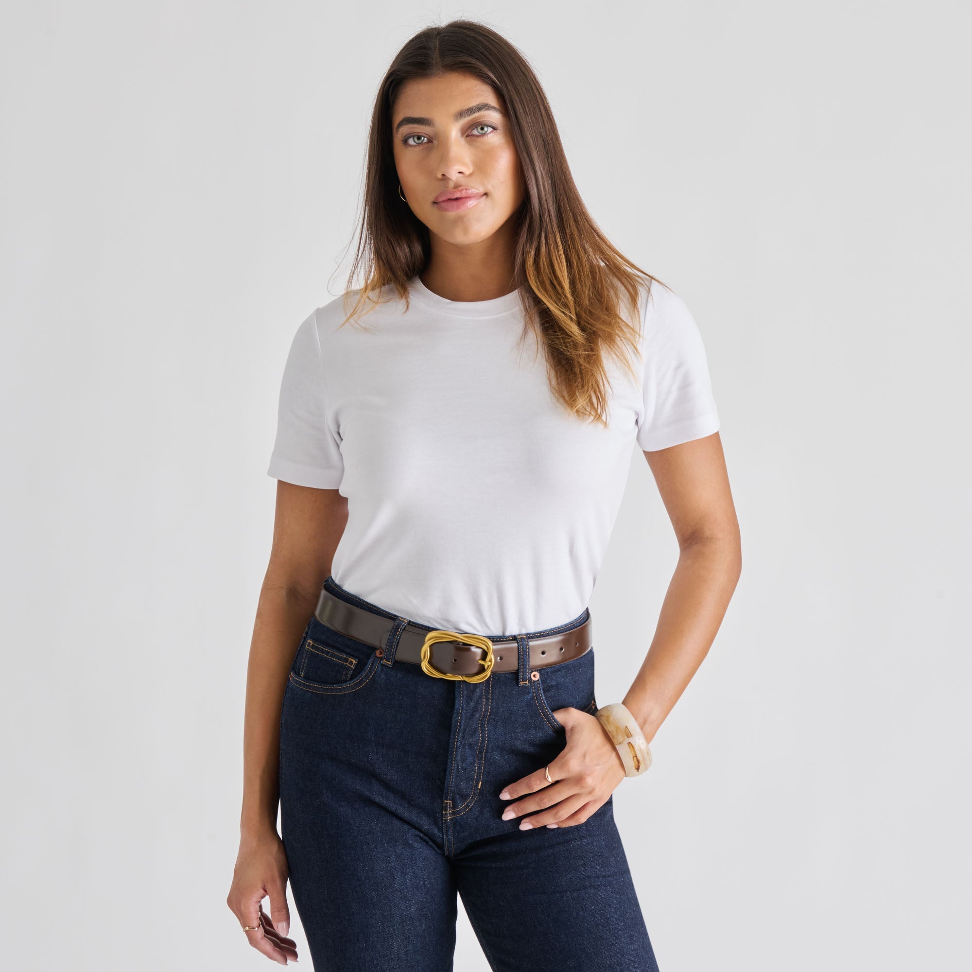 BRAIDED BUCKLE BELT MAHOGANY GOLD