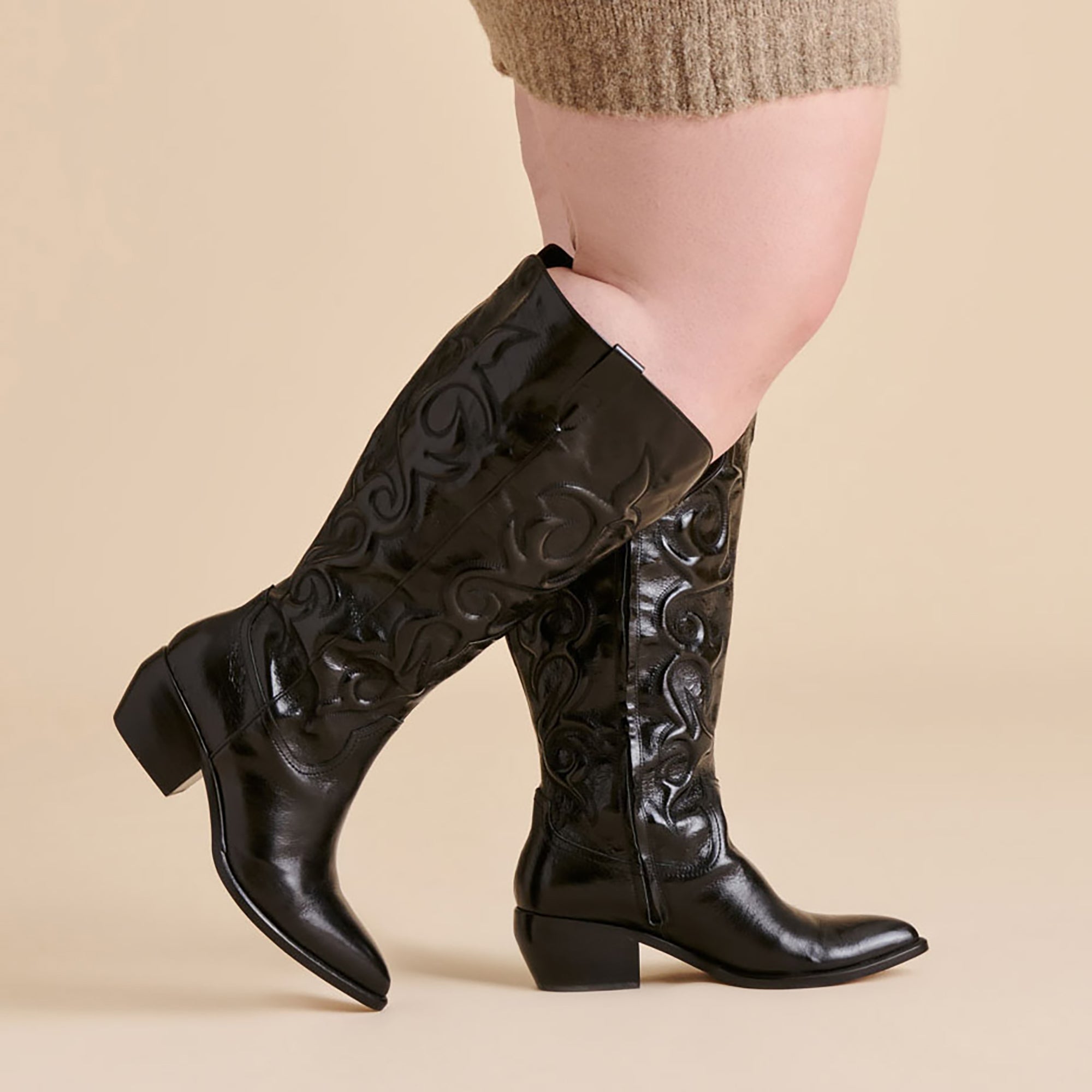 MIRLA EXTRA WIDE CALF BOOTS BLACK LEATHER