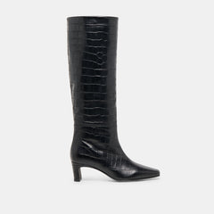 TRIXI BOOTS NOIR CROCO EMBOSSED LEATHER