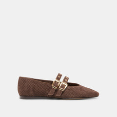 BAYLEE GROMMET BALLET FLATS DK BROWN PERFORATED SUEDE