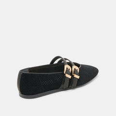 BAYLEE WIDE BALLET FLATS ONYX PERFORATED SUEDE
