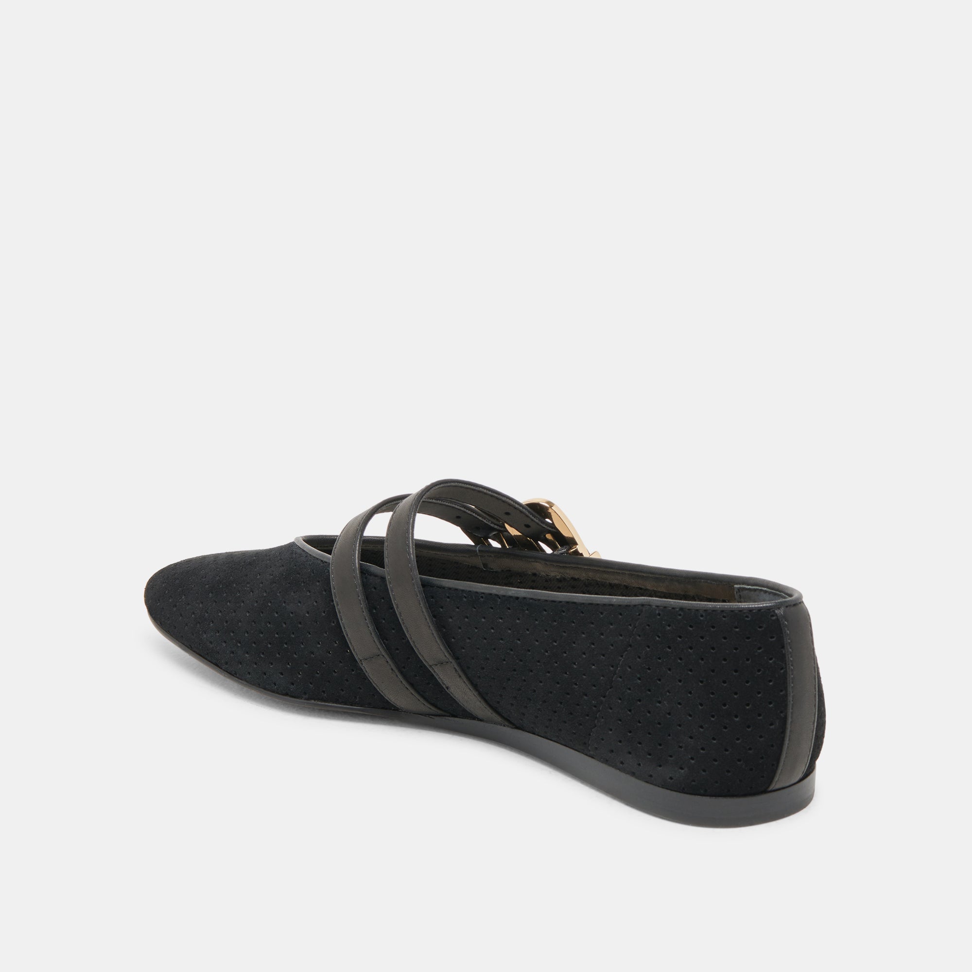 BAYLEE WIDE BALLET FLATS ONYX PERFORATED SUEDE