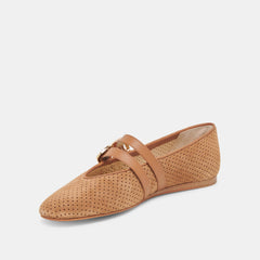 BAYLEE WIDE BALLETS FLATS PECAN PERFORATED SUEDE