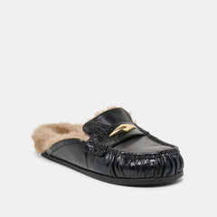 JODERO PLUSH FLATS BLACK LEATHER
