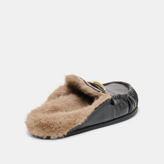 JODERO PLUSH FLATS BLACK LEATHER