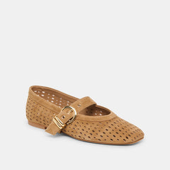 MIKEL BALLET FLATS LT BROWN PERFORATED SUEDE