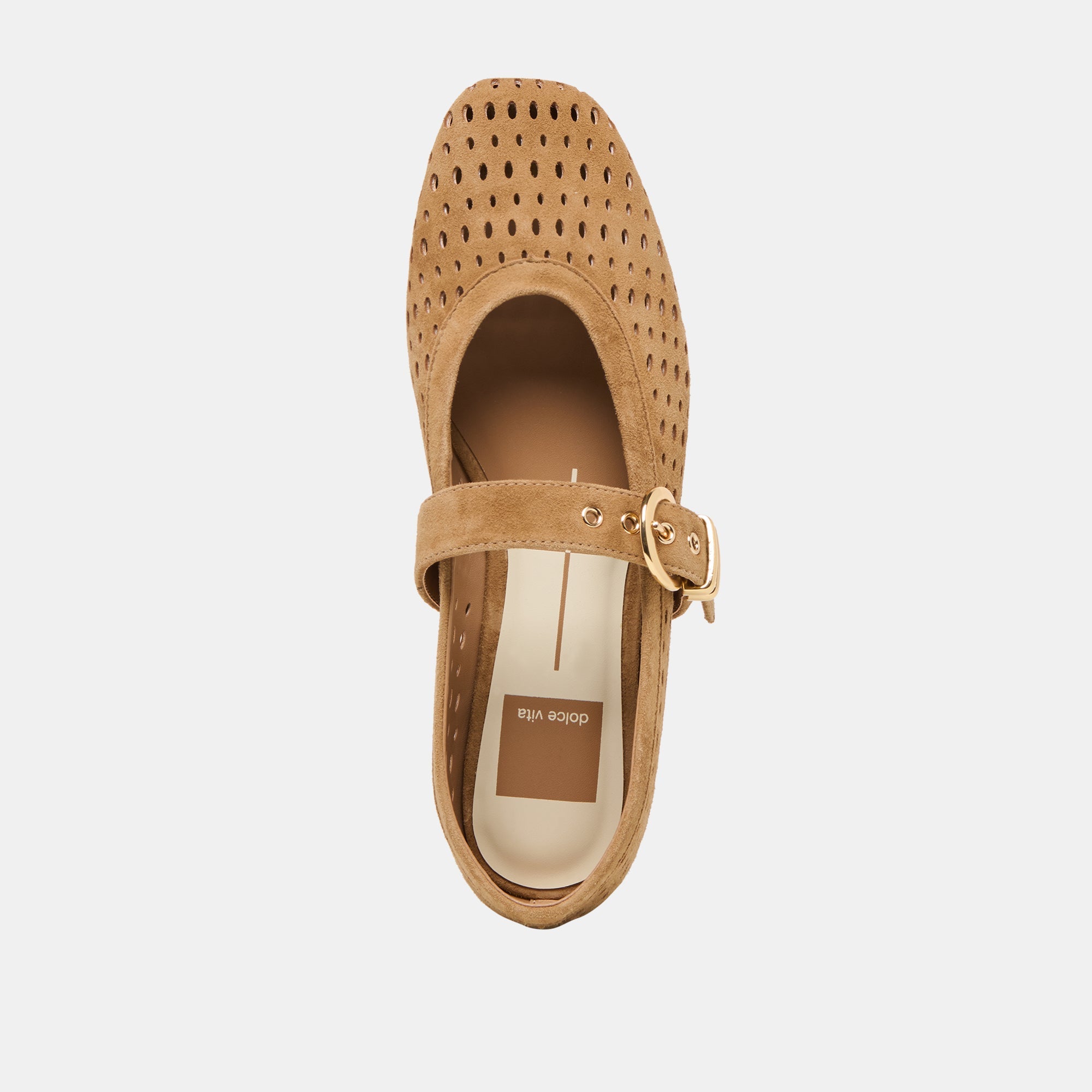 MIKEL BALLET FLATS LT BROWN PERFORATED SUEDE
