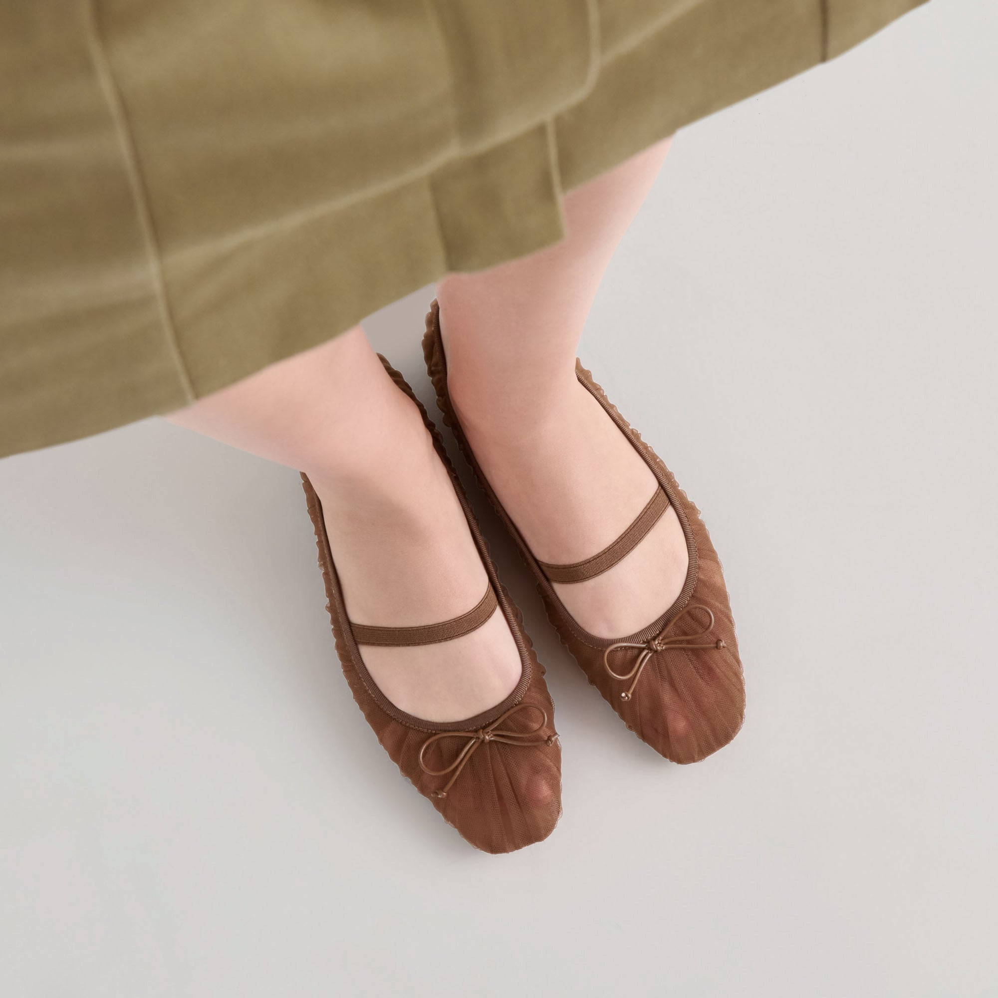 RAEVEN BALLET FLATS MID BROWN TULLE