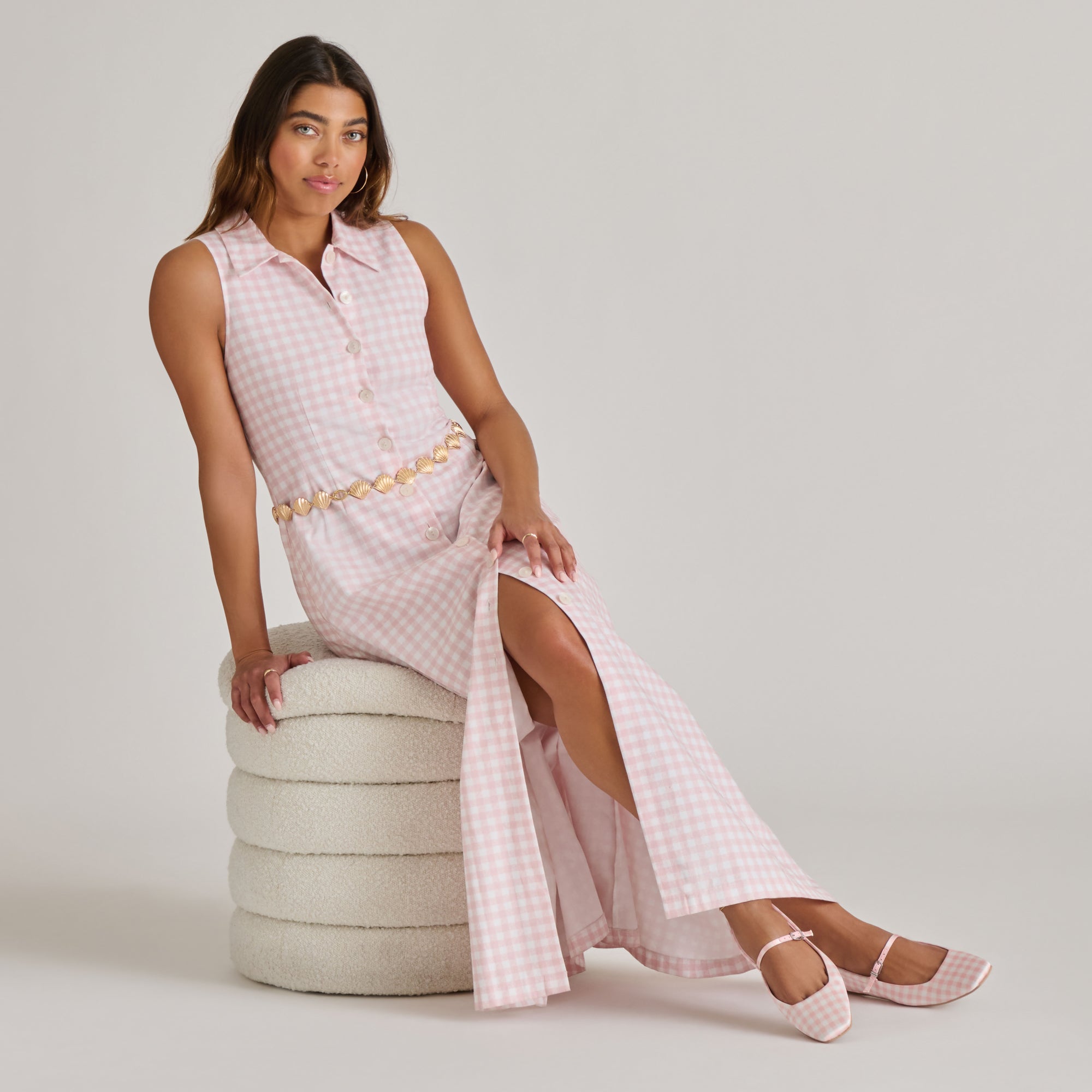 REYES X BYRDIE GOLF BALLET FLATS PINK PLAID GINGHAM