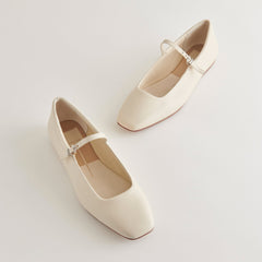 REYES WIDE BALLET FLATS IVORY LEATHER