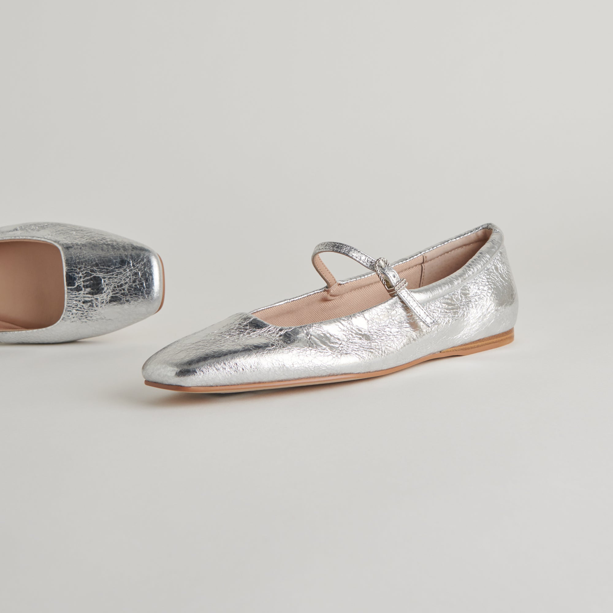 REYES BALLET FLATS SILVER DISTRESSED LEATHER - re:vita