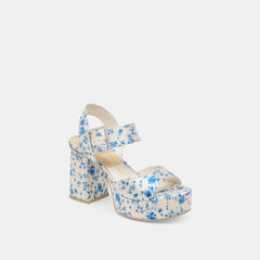 BOBBY PEARL HEELS BLUE FLORAL SATIN - re:vita