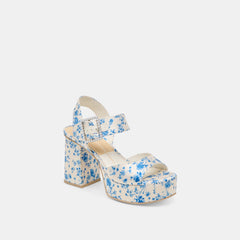 BOBBY PEARL HEELS BLUE FLORAL SATIN