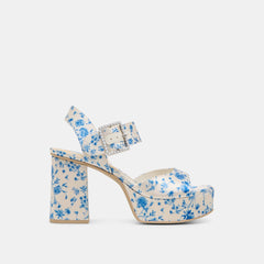 BOBBY PEARL HEELS BLUE FLORAL SATIN - re:vita