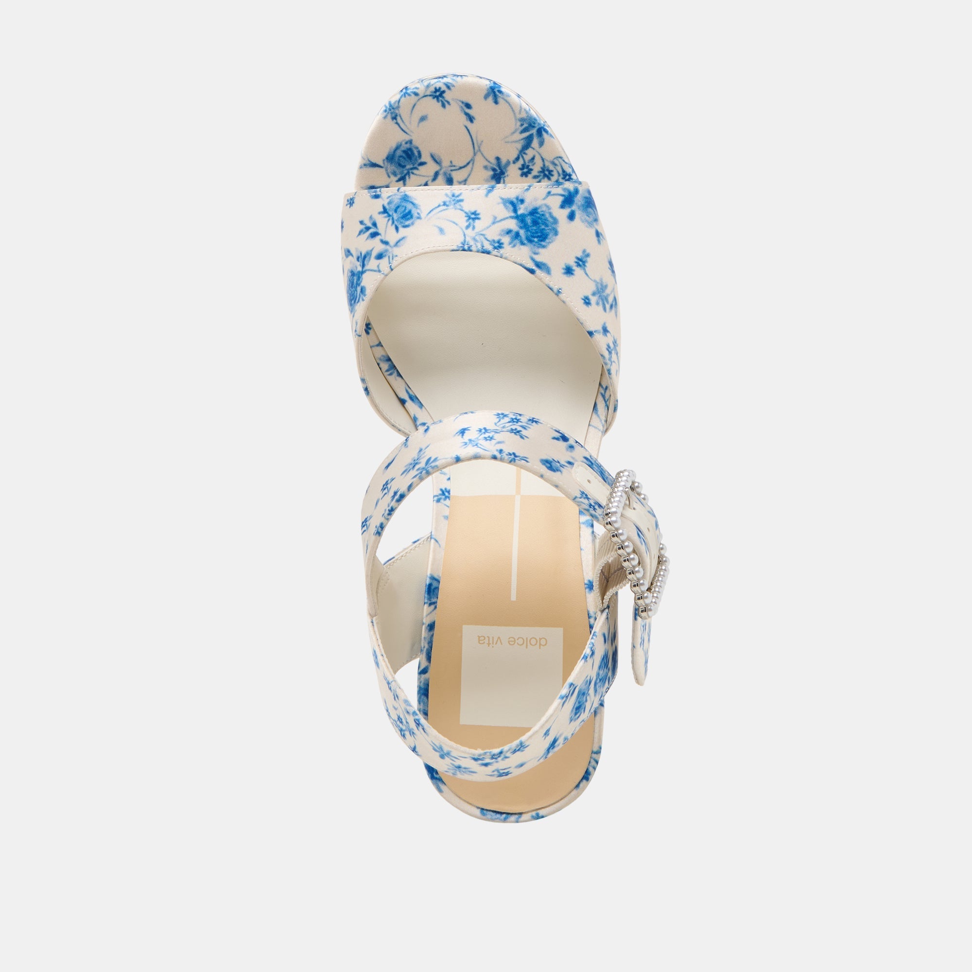 BOBBY PEARL HEELS BLUE FLORAL SATIN - re:vita