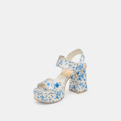 BOBBY PEARL HEELS BLUE FLORAL SATIN