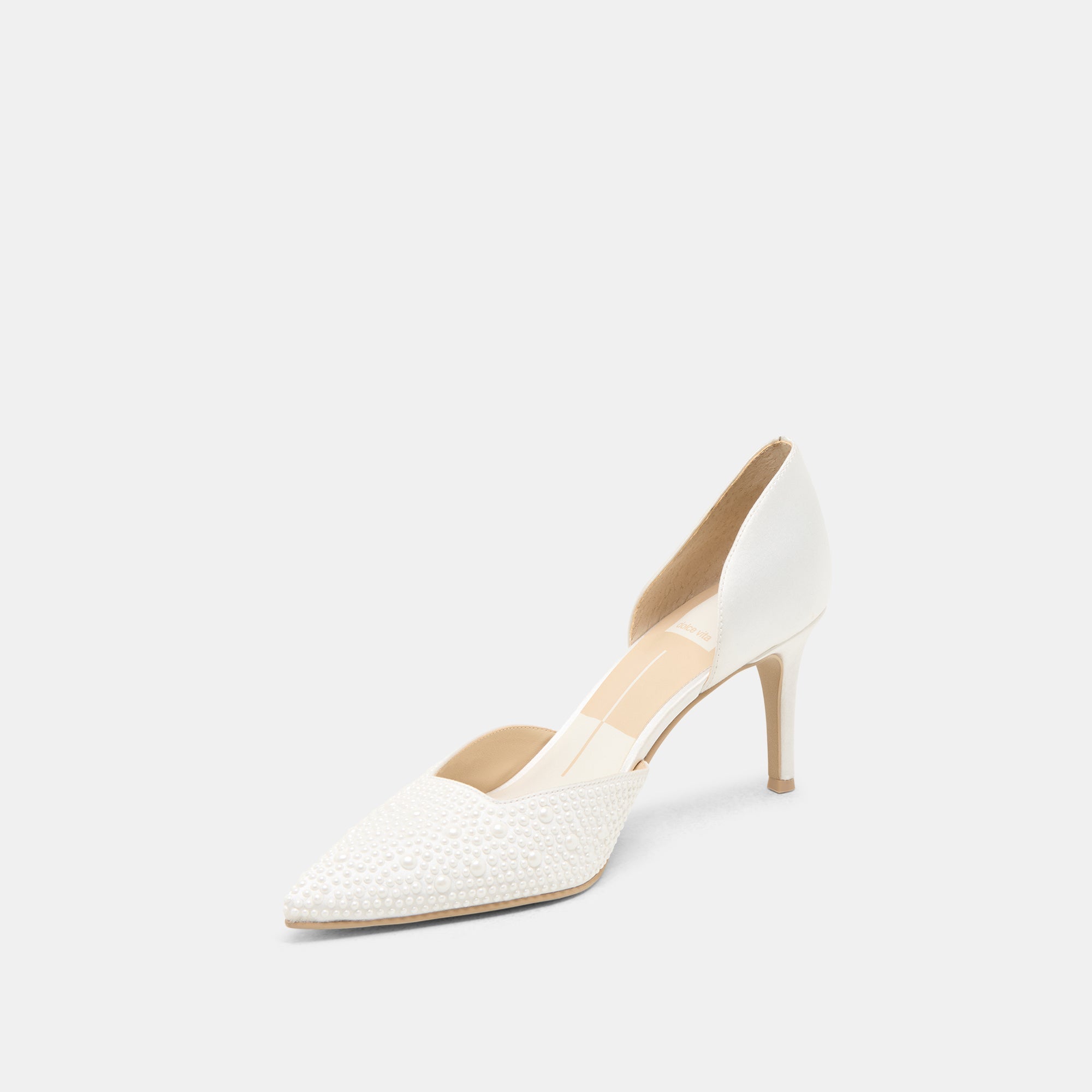 ELOY PEARL HEELS TRUE WHITE SATIN