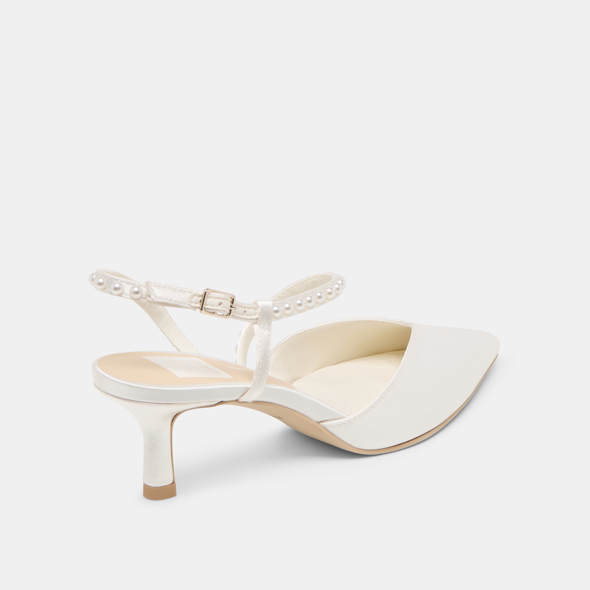 KAMRA PEARL MID HEELS TRUE WHITE SATIN