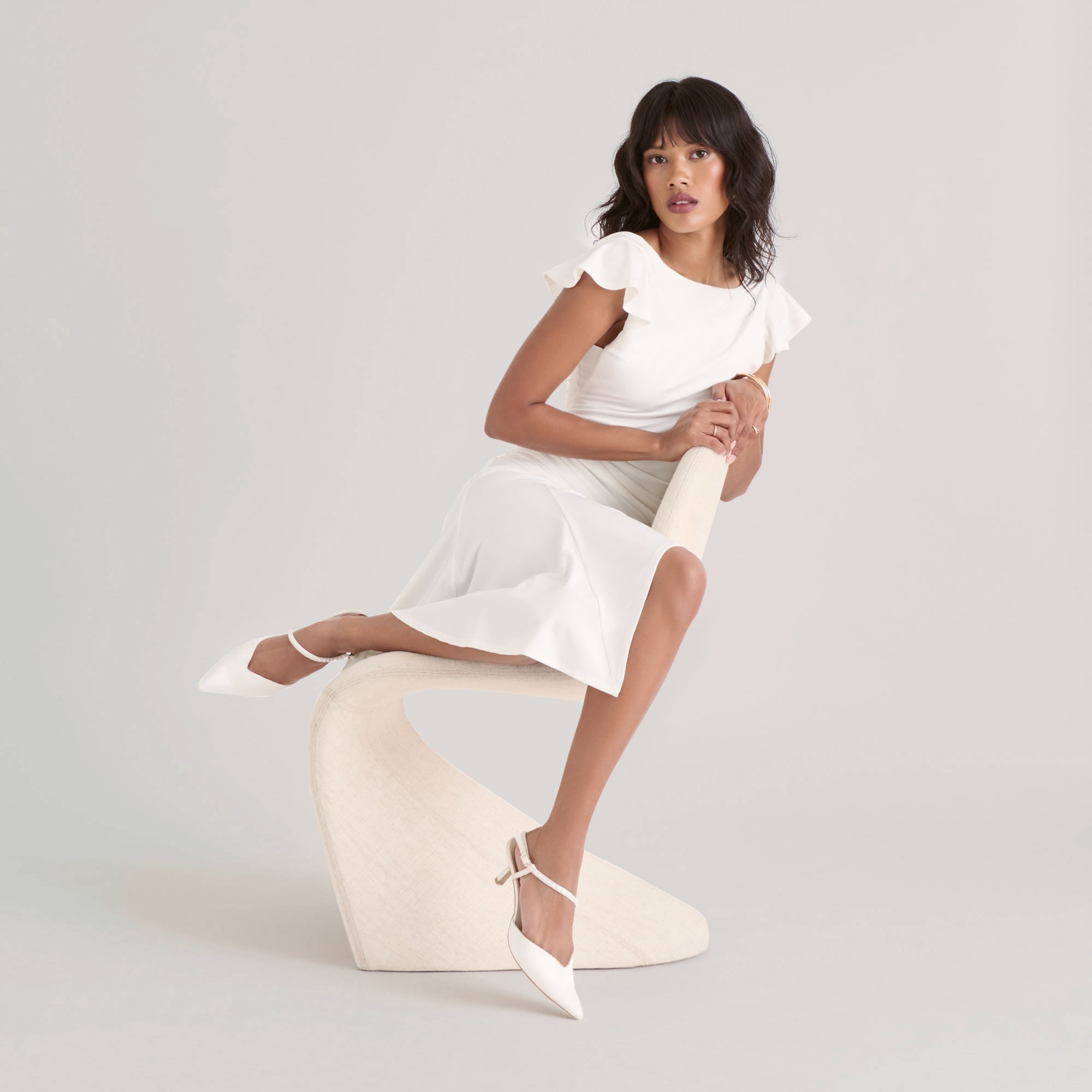 KAMRA PEARL MID HEELS TRUE WHITE SATIN