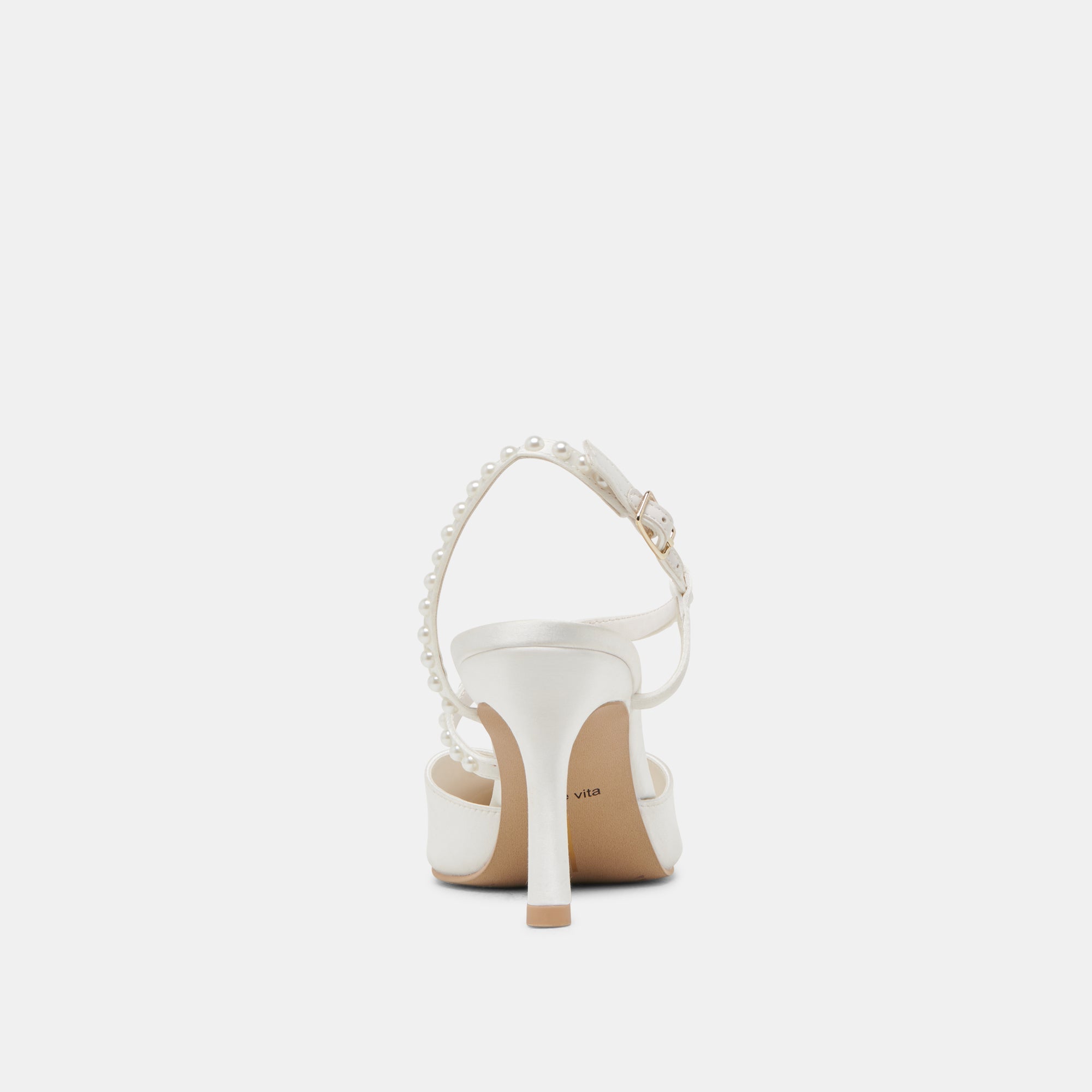 KAMRA PEARL HEELS TRUE WHITE SATIN