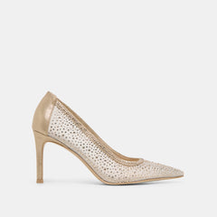 KASHE CRYSTAL HEELS LT GOLD MESH