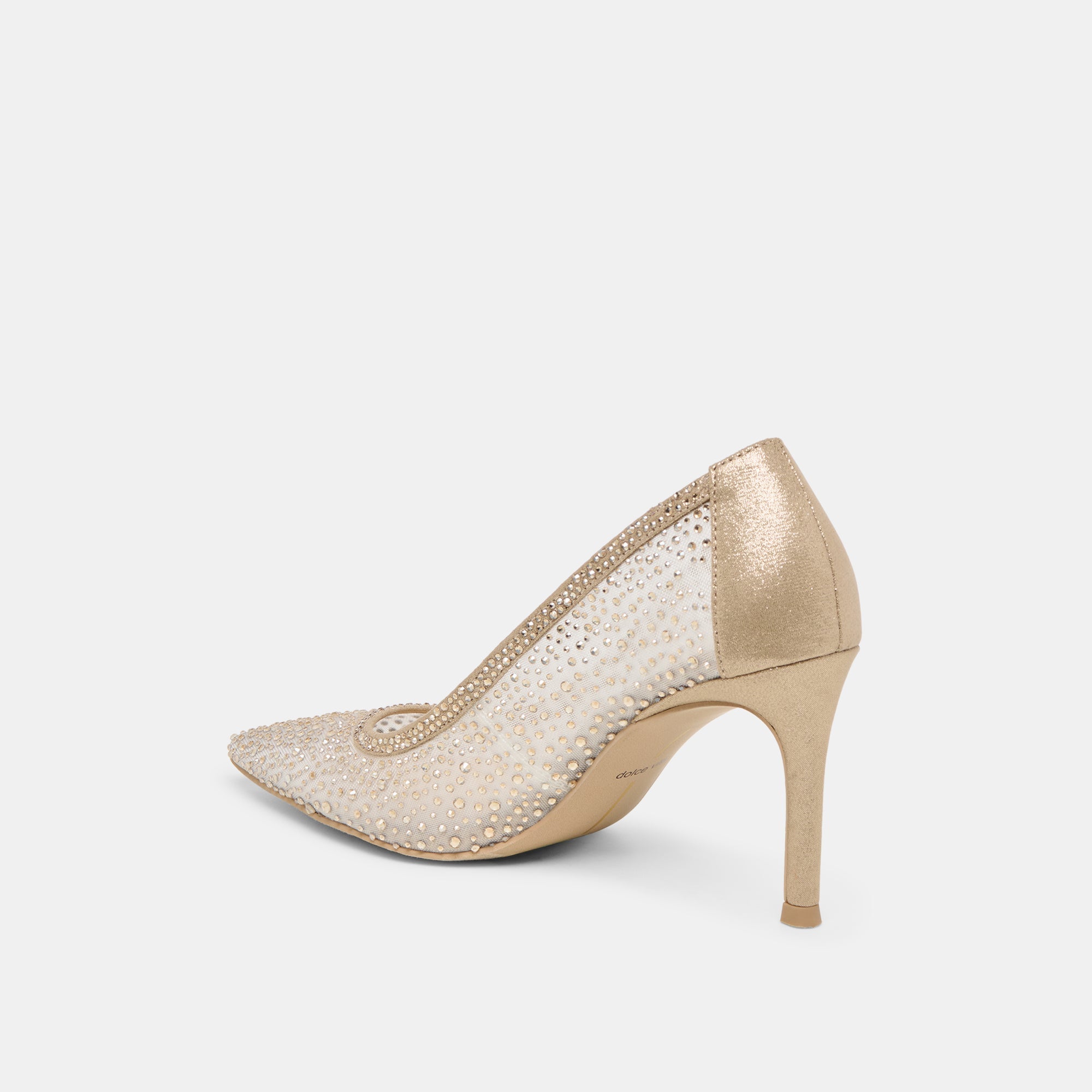 KASHE CRYSTAL HEELS LT GOLD MESH