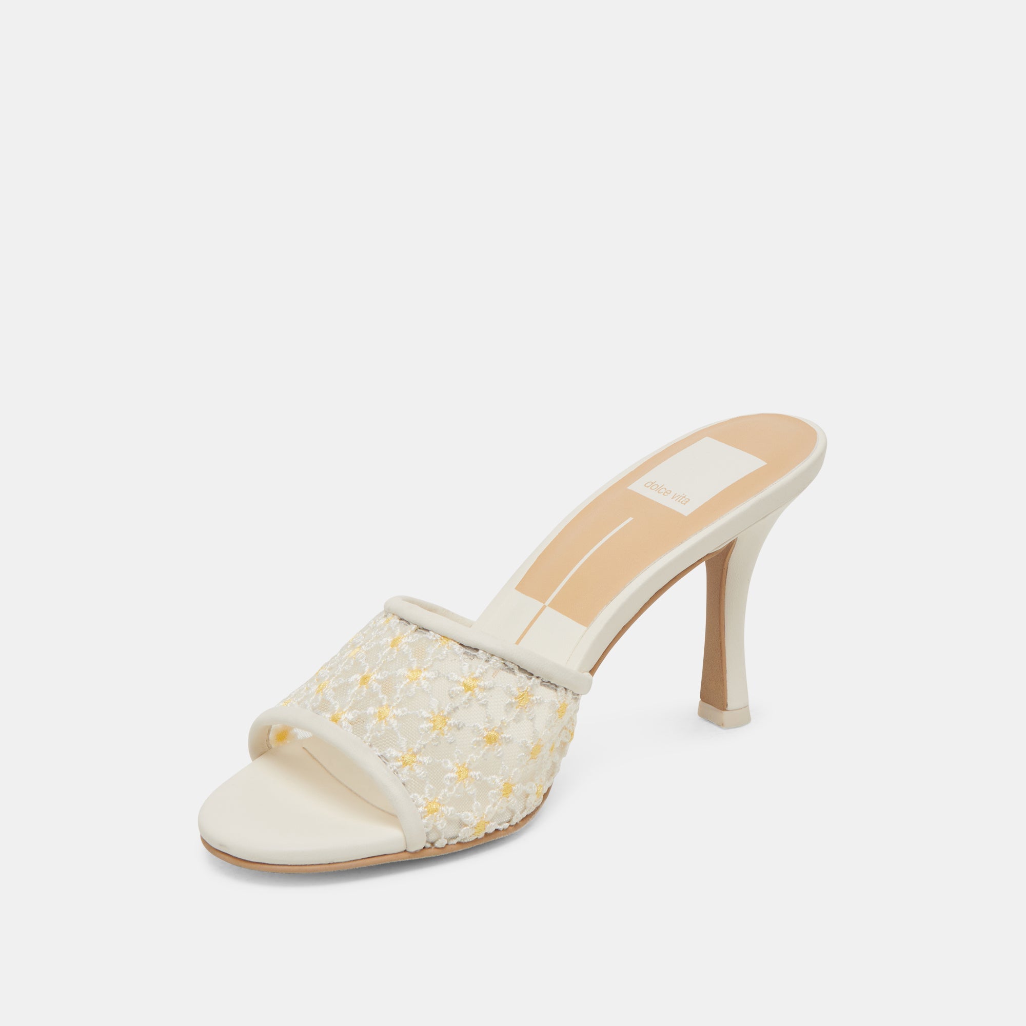 LAVENA FLORAL HEELS WHITE YELLOW FLORAL MESH