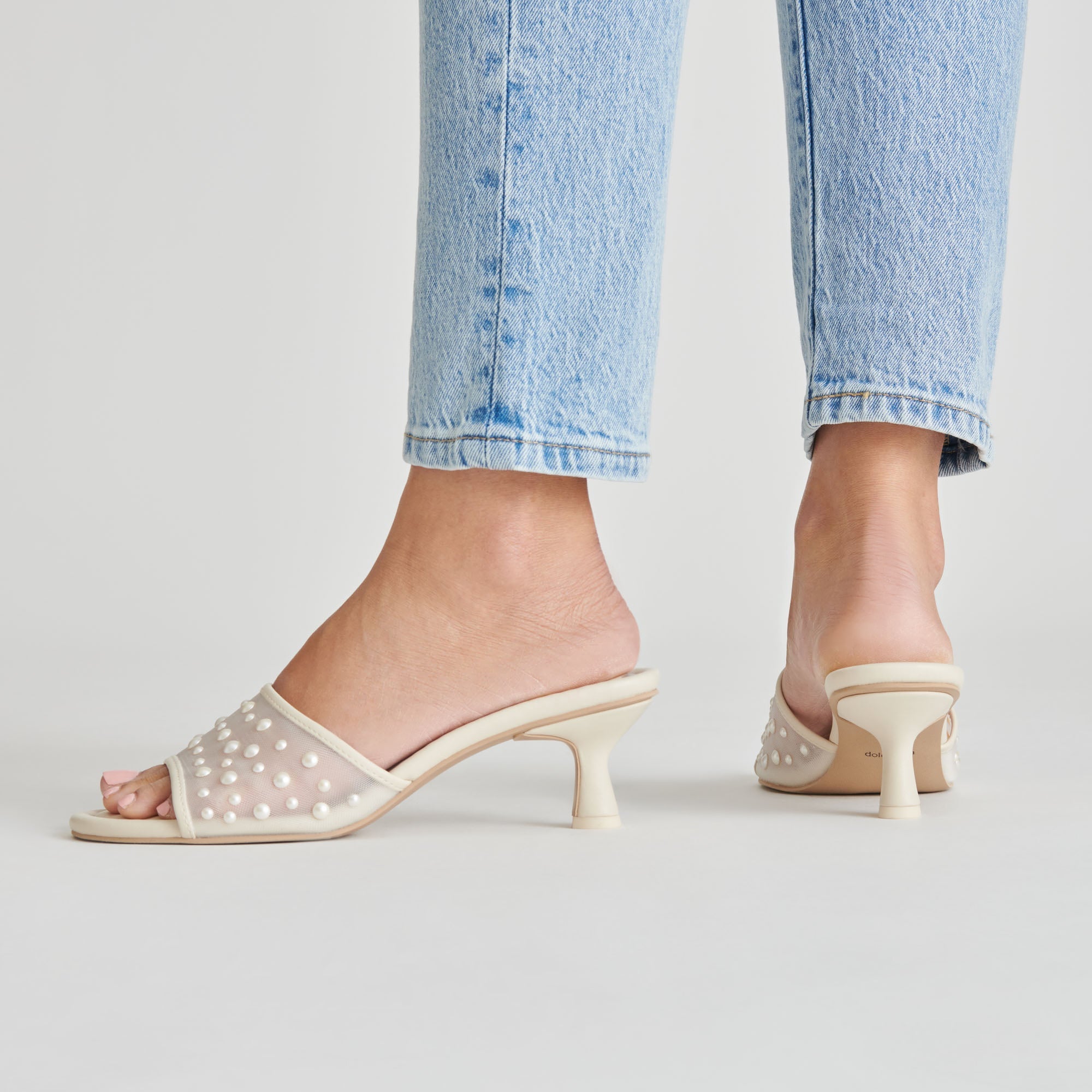 MEEZA PEARL HEELS IVORY MESH - re:vita