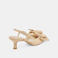 ODELA BOW HEELS NATURAL WOVEN RAFFIA