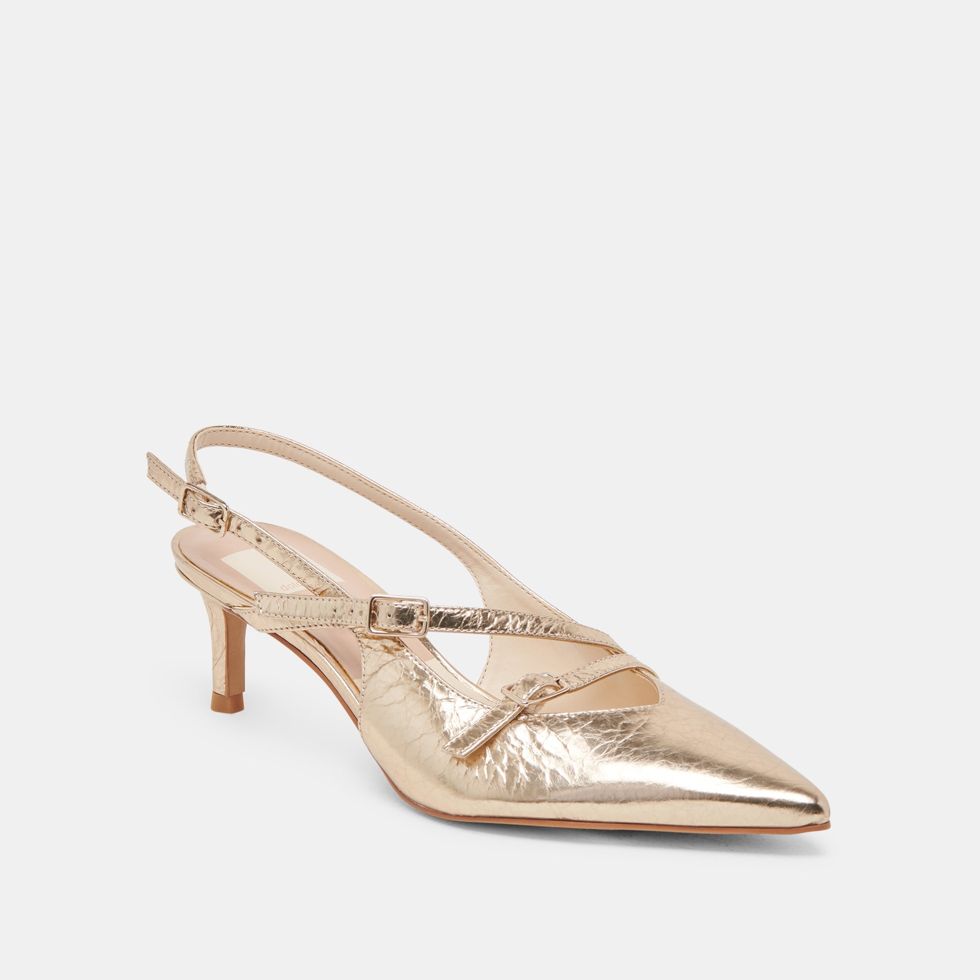 PAMLA MID WIDE HEELS LIGHT GOLD DISTRESSED LEATHER - re:vita