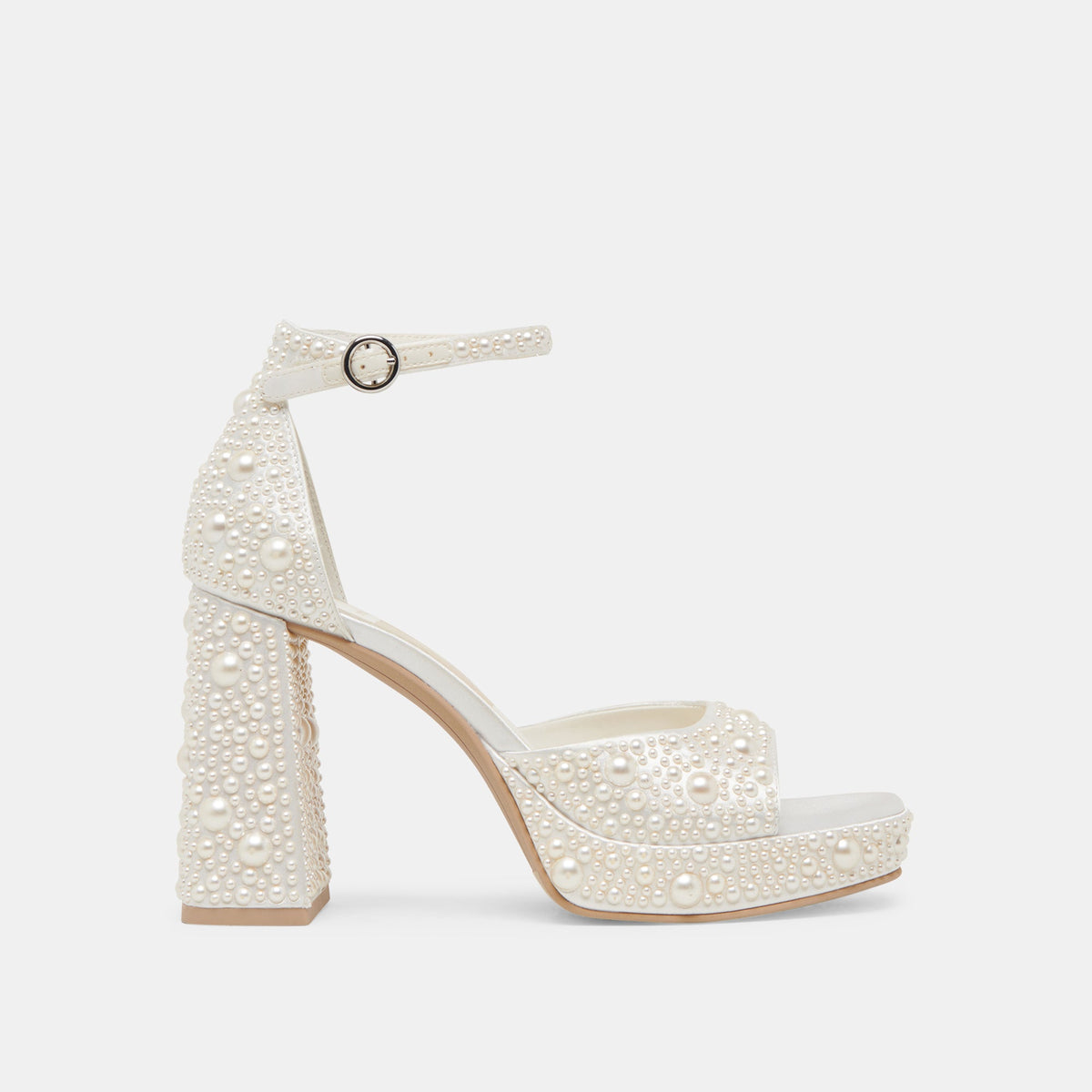 PANDRO PEARL WIDE HEELS TRUE WHITE SATIN