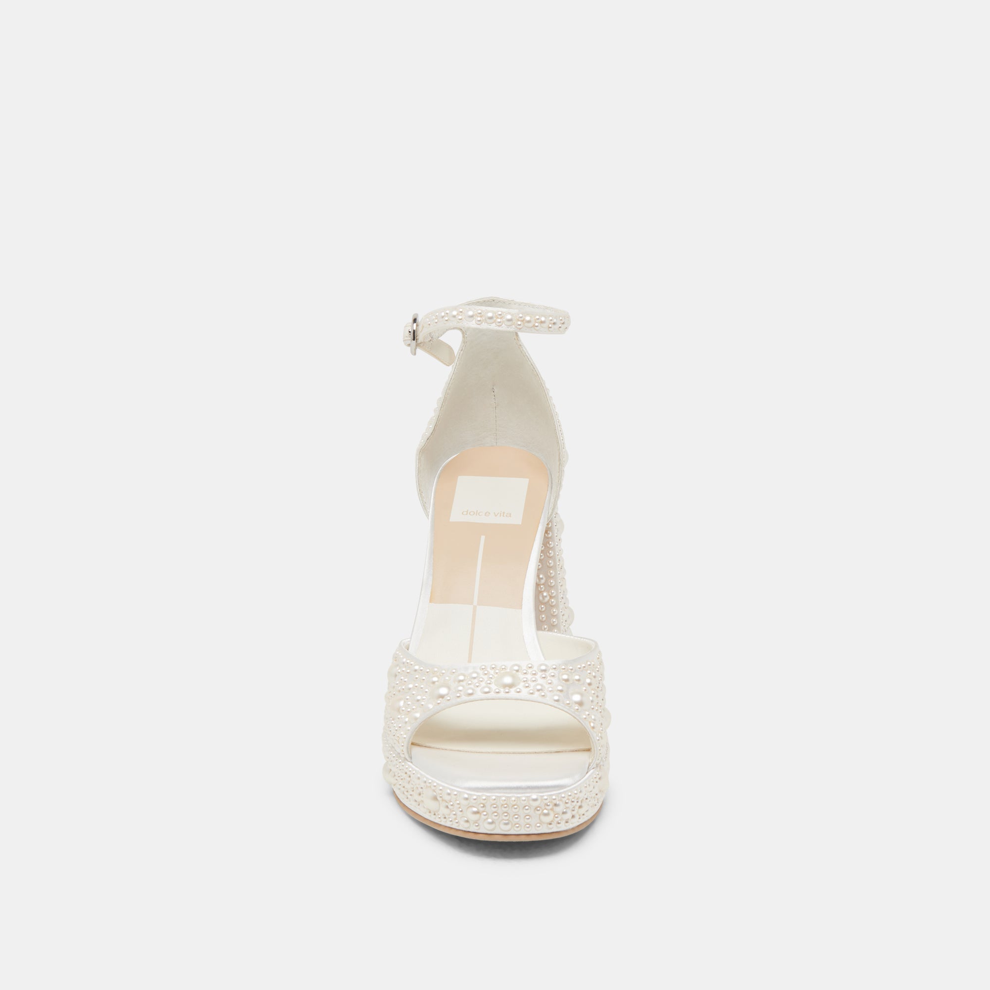 PANDRO PEARL WIDE HEELS TRUE WHITE SATIN