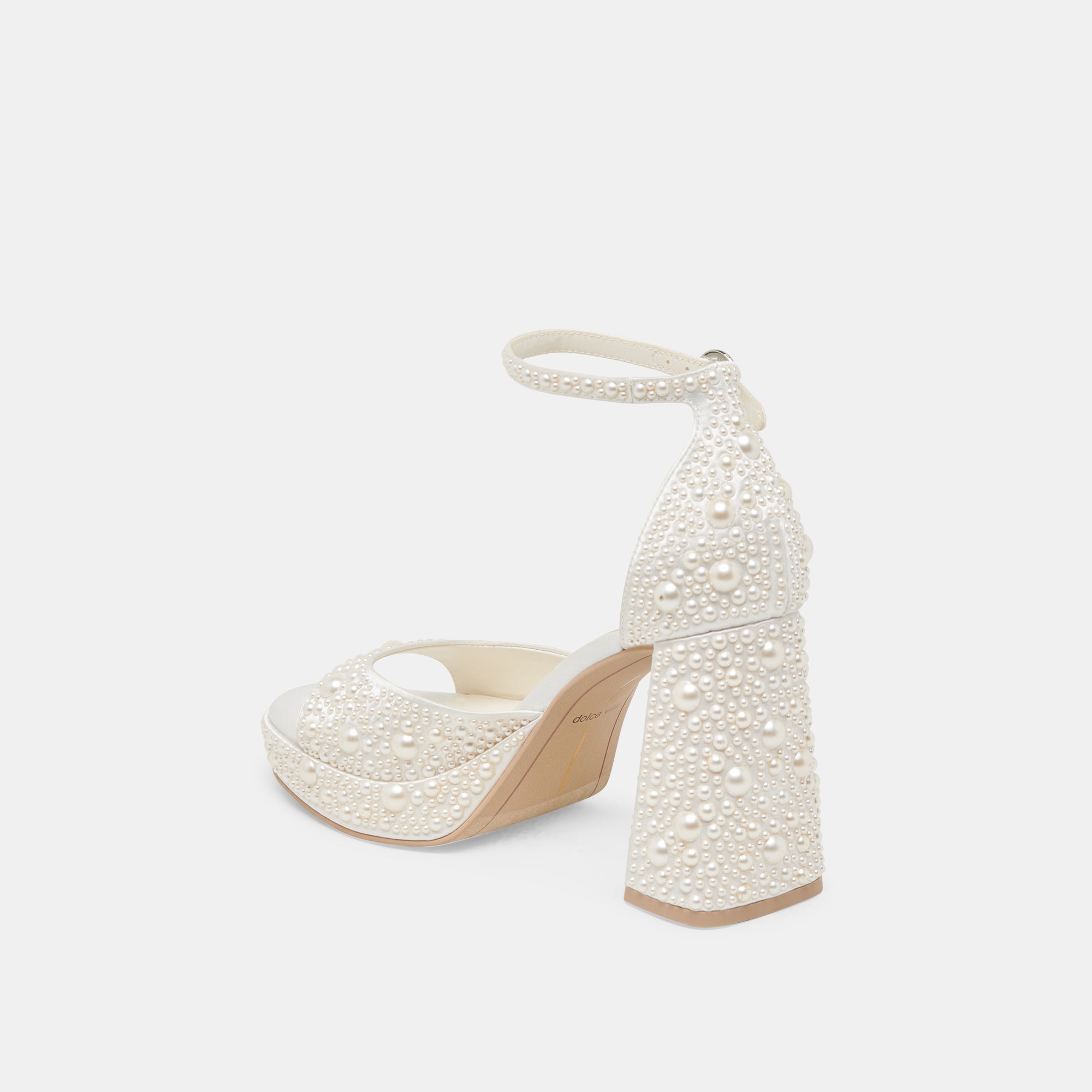 PANDRO PEARL WIDE HEELS TRUE WHITE SATIN