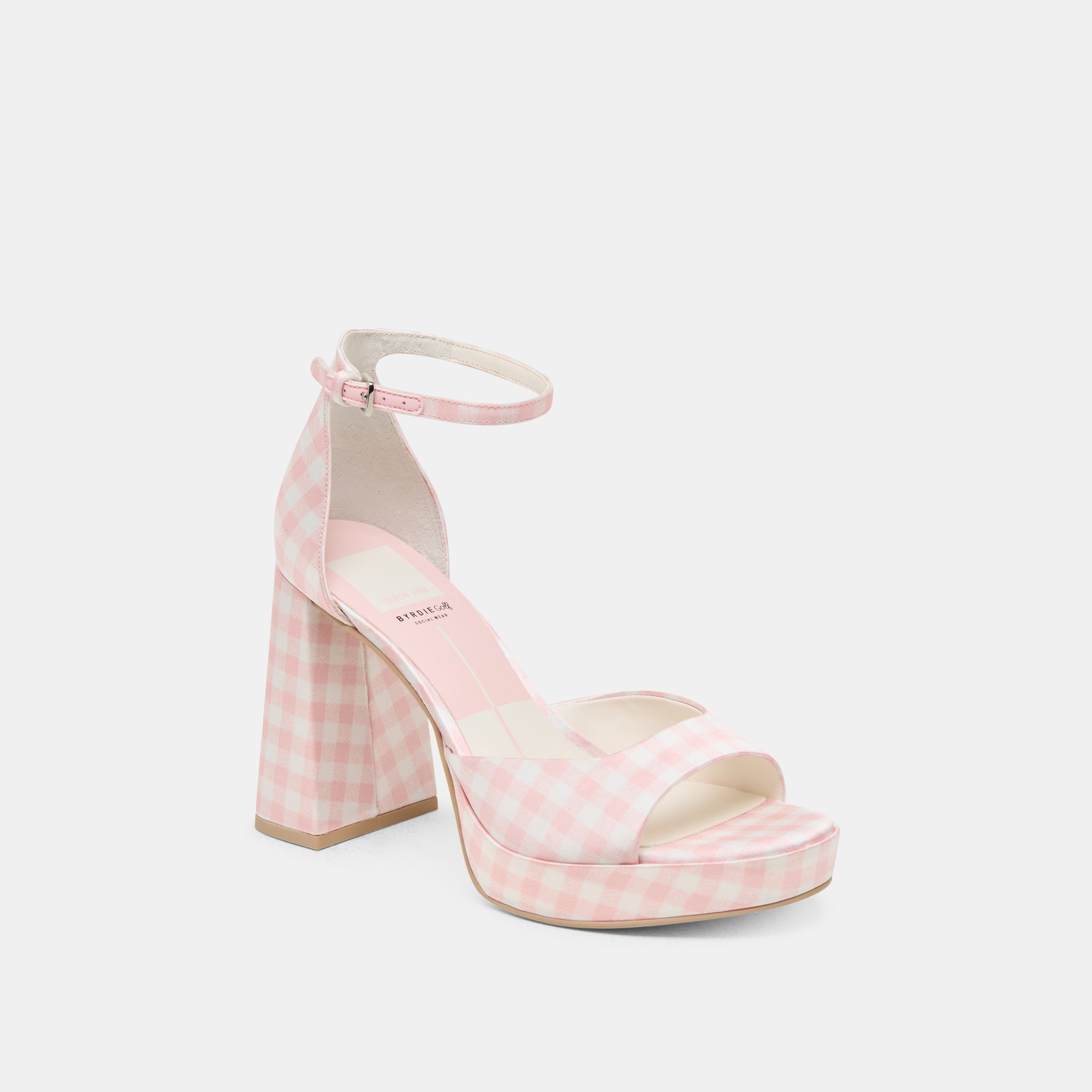 PANDRO X BYRDIE GOLF WIDE HEELS PINK PLAID GINGHAM