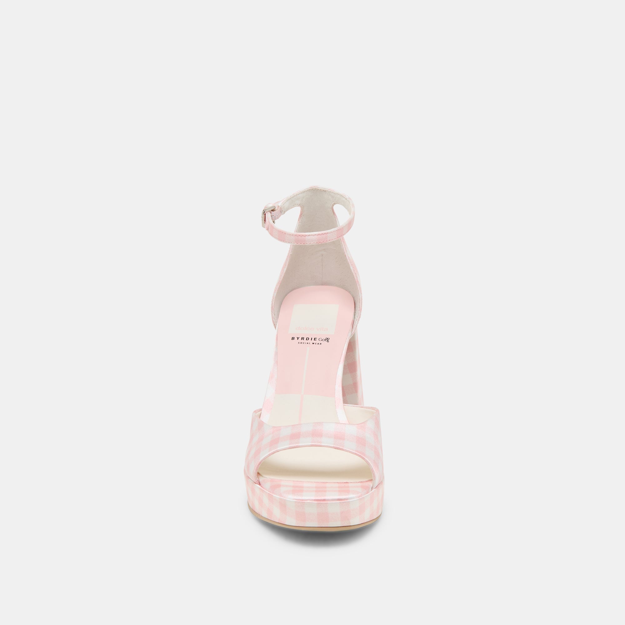 PANDRO X BYRDIE GOLF WIDE HEELS PINK PLAID GINGHAM